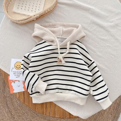 China Autumn Winter Breathable 0-6 Years Kids Clothes Shear Hooded Korean Style Boys Pullover Sweatshirt Baby Striped Top Hoodie Girls for sale