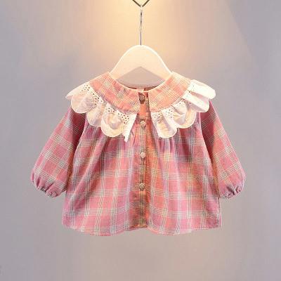 China 2022 Anti-Shrink Children Clothing Spring Long Sleeve Infant Kids Lace Up Doll Collar Shirts Kids Clothes Girls Shirts for sale