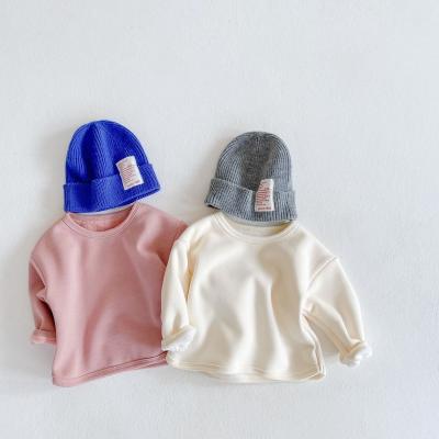 China 2021 Winter Children's QUICK DRY T-shirt Long Sleeve Round Neck Baby Bottoming Top Plus Velvet Thickening for sale