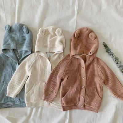 China Cute Boy Autumn Wool Hooded Cardigan Sweater INS Bear Ear Shape Baby Breathable Children Sweater for sale