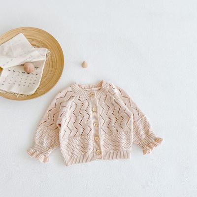 China 2021 Spring Autumn All-match Breathable Baby Kids Wave Cotton Yarn Sweater Fishtail Long Sleeve Knitted Cardigan for sale