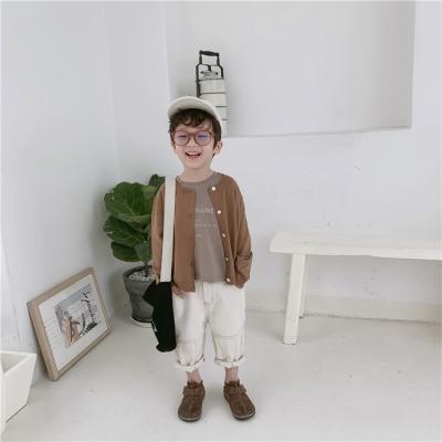 China 2021 Autumn New Children Clothing INS Breathable Candy Color Core-spun Yarn Knitted Cardigan for sale