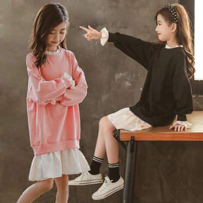 China Anti-Static Kids Clothes Falling Children Dress 2020 Oversized Black Girls Hoodie Dress Long Sleeve for sale