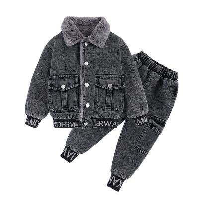 China HIGH STREET Winter Kids Clothes Boys Clothes Set Denim Jacket Toddler Gray Skinny Jeans for sale