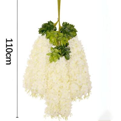 China PX1510 Natural Looking White Wisteria Artificial Hanging Flowers 12 Pieces Silk Flower Vine For Garden Wedding Party Backdrop Arch Floral for sale