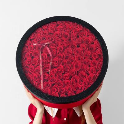 China Durable Valentines Day Gift 99 Pcs PX1457 Real Touch Red Eternal Rose Preserved Roses In Big Box Forever Rose Flower In Round Gift Box for sale