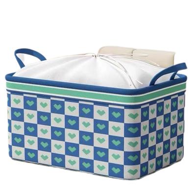 China Large-capacity bathroom can store quilts clothing love pattern storage plaid basket for sale