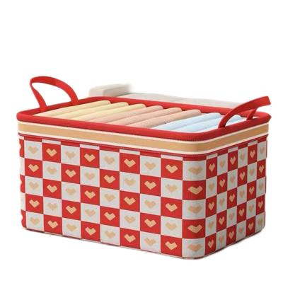 China Large-capacity bathroom can store quilts clothing love pattern storage basket plaid classification storage box for sale