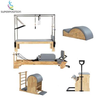 China 200kg custom logo wooden oak maple  yoga fitness cadillac pilates reformer machine 5pcs set for sale