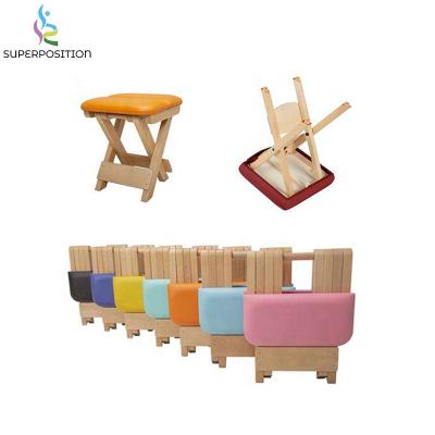 China OEM Color Logo Wood Spine Exercise Yoga Pilates Gyrotonic Comfortable Portable Folding Soft Stool for sale