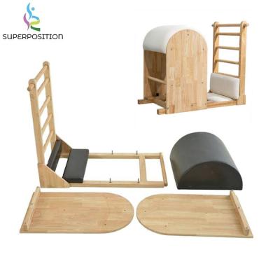 China Custom logo eco-friendly detachable home use exercise fitness gym pilates ladder wooden barrel for sale