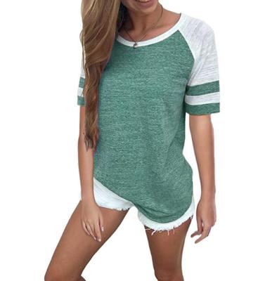 China Custom Wholesale Tunic Anti Shrink Full Color Block Women's Poly Short Sleeve Cotton Blend T-Shirt for sale