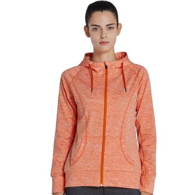 China Custom Lady Orange Gym Heather Anti-Wrinkle Slim Fit Zipper Up Hoodie Drawstring Lightweight Running Jacket for sale