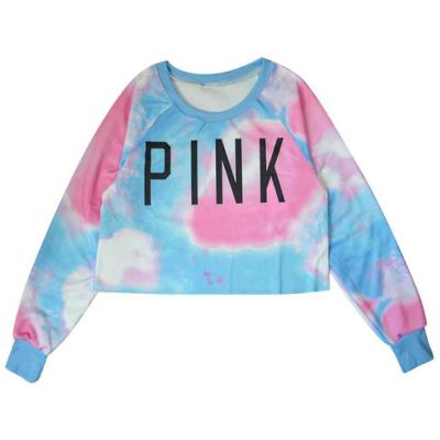 China New 2021 Custom Anti-wrinkle Women's Custom Tie Dye Rose Cotton Fleece 100% Cropped Crewneck Sweatshirt for sale