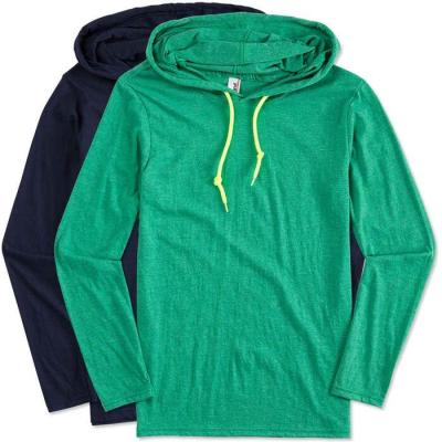 China Custom Anti-Wrinkle No Label Plain Mens Long Sleeve Cotton Hooded Lightweight T-Shirt Hoodies for sale