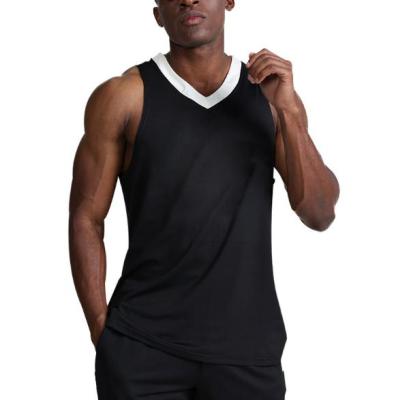 China Custom Men's Compression Anti-Shrink Print Gym Sports Running V Neck Black Coupling Polyester Empty Tank Top for sale