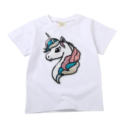 China 100 Custom Made Unicorn Reversible Baby Cotton Tank Top Anti-Shrink Sequin Kid's White T-shirts High Quality for sale