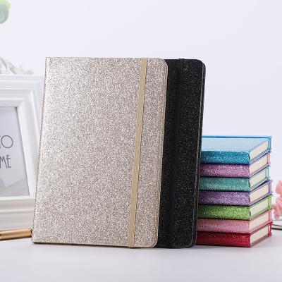 China Promotion candy color glitter hardcover PU diary a5 leather notebook with elastic band for sale