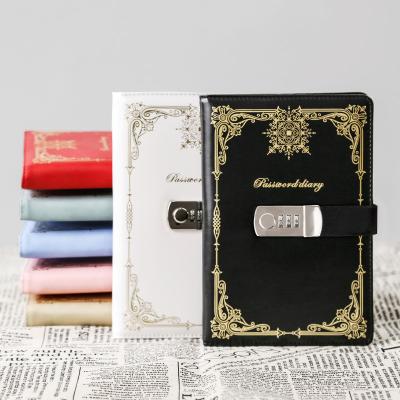 China Promotion Retro European Gold Foil A5 PU Leather Journal Notebook With Lock for sale