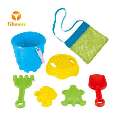 China Custom Tote Mesh 3+ Bag Kids Play Sand Mold Mini Beach Toy 6pcs Molds Bucket And Shovel For Kids for sale