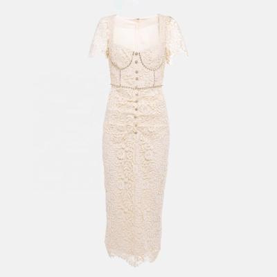 China Women's Breathable Square Collar Lace Dress Quality Crochet Lace Party Evening Dresses Elegant Formal Casual Outfits for sale