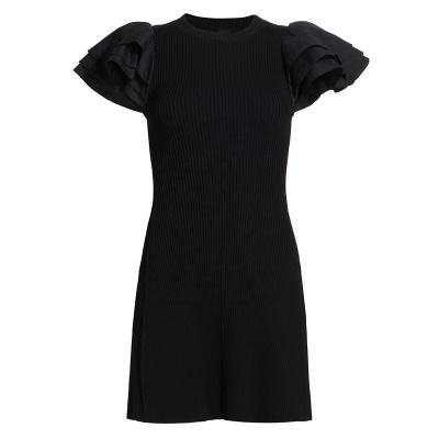 China Women's Breathable Crewneck Fitted Ruffle Covered Sleeve Knitted Mini Fashion Sexy Simple Casual Dress for sale