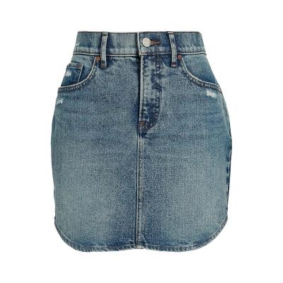 China Designer Dark Blue Medium Wash Mini Denim Jean Cotton Slim Denim Skirts Breathable Women's Fitted Ladies High Waisted Casual Denim Skirt for sale