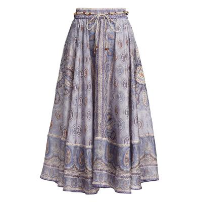 China 2023 Ladies Breathable Custom Elasticized High Waisted Vacation Outwear Skirt Elegant Silk Belted Maxi Skirt For Women Casual Line for sale