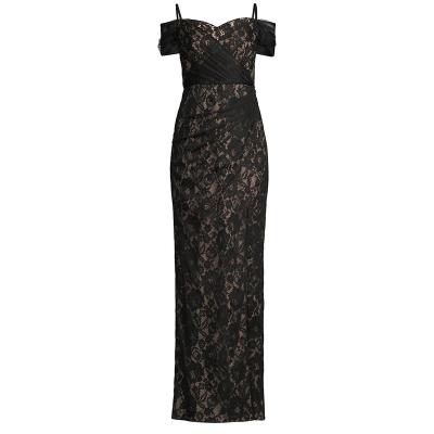 China 2023 Spring Summer New Breathable Black Lace Sweetheart Collar One-Shoulder Fitted Party Dress for sale