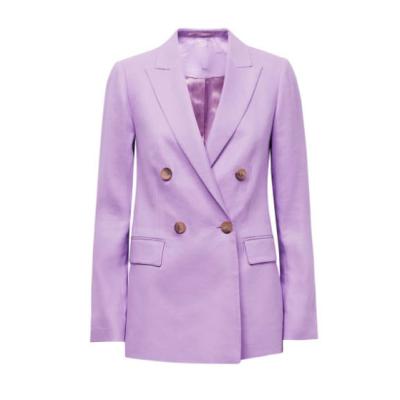 China Breathable Women Classic Long Sleeves V-neck  Blazer  Turn-down Collar  and Double-breasted Buttons Longline Chic Blazer For Ladies for sale