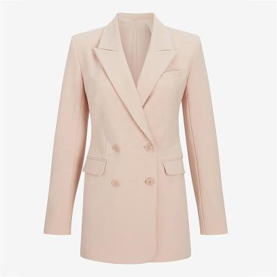 China Breathable Custom Women's Double Breasted Blazer Beige Formal Business Office Slim Long Blazer Jacket for Ladies for sale