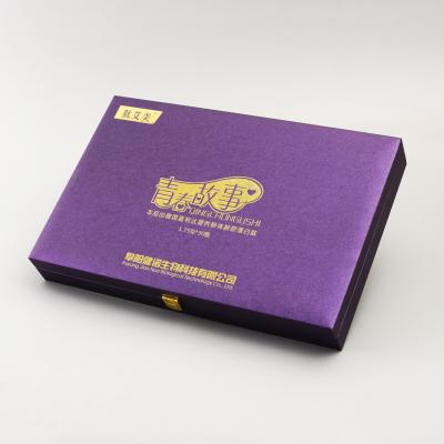 China 2021 Customs Biodegradable Purple Color Printed Fashion Hot Sale Metal Lock Closure Gift Packaging Cosmetic Set Box for sale