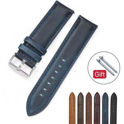 China New Watchband 18mm 20mm 22mm Retro Stain Water Resistant Color Crazy Horse Leather Boy Watchband for sale