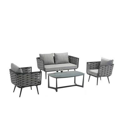 China Modern simple design garden restaurant shopping mall outdoor rattan woven sofa coffee table table a set of outdoor furni for sale