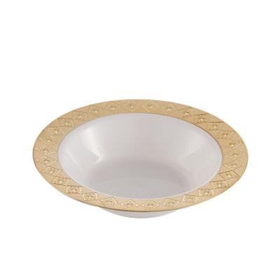 China New Disposable Wholesale Cheap Price Restaurant Event Table Decoration Dinner Round 13 Inch Mounted Gold Reef Wedding Plastic Charger Dishes for sale