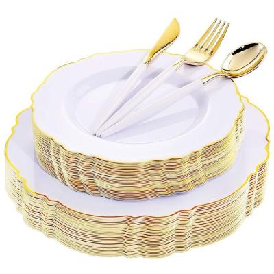 China Plastic Covers For Dishes And Gold Rim Hotel Dinner Set Plastic Porcelain Tableware Picosecond Dinner Plate Picosecond White Plastic Set Of Cutlery for sale