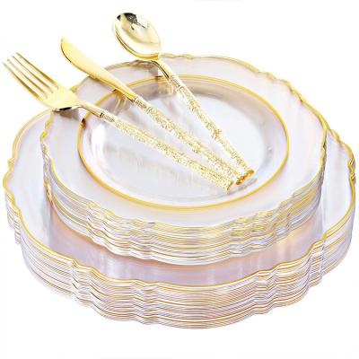 China Gold Plated Dinnerware Set Plastic Set Wholesale Cheap Custom Decal Bone China Square Plastic Set 60PCS Porcelain Dishes Set Plastic Sets for sale