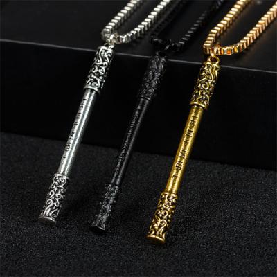 China Titanium Steel Necklace Electroplating Pendant Alloy Retro Vintage Chinese Stick Necklace Men's and Women's Monkey Couples Necklace for sale