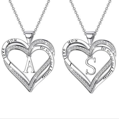 China Fashion Jewelry Diamond Heart Necklace 26 CLASSIC Double English Letter Necklace I Love You Lettering Couples Pendant for sale