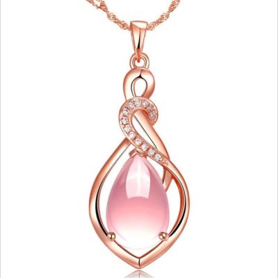 China CLASSIC Hot Selling Lady's Full Diamond Necklace Diamond Rose Pendant Clavicle Chain Shiny Crystal Shiny Drop Shaped Pendant Jewelry for sale