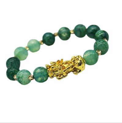 China CLASSIC Gold Plated Color Preserving Brave Lucky Couple Bracelet Chalcedony Agate Combine Glass Beaded Bracelet for sale