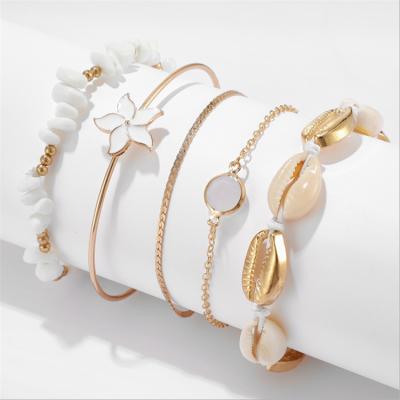 China Cute 5 Piece Set Amazon New Ladies Bracelet INS Style Flower Shell Natural Gravel Bracelet Crystal Hand Bangle Jewelry for sale