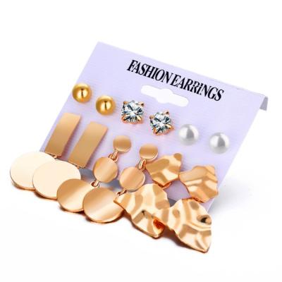 China CLASSIC fashion alloy metal element disc irregular earrings geometric electroplating gold and silver earrings 6 piece set for sale