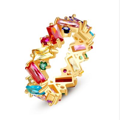 China European and American color FASHIONABLE fashion shiny zircon ring ladies ring square copper inlaid crystal ring for sale