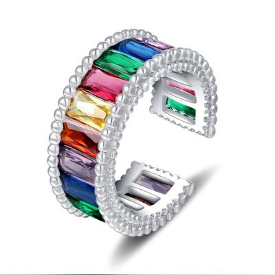 China FASHIONABLE Creative Fashion Colorful Zircon Ring Opening Gem Adjustable Crystal Ring Alloy Ladies Electroplating Ring for sale