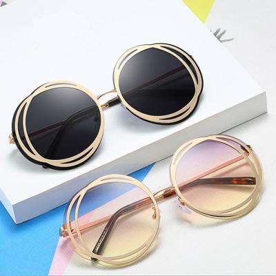 China New Metal Sun Glasses Fashion Sunglasses Big Frame Ocean Piece Ladies Trendy Double Circle Sun Shades Round Mirror Sunglass for sale