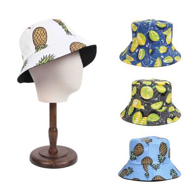 China FayeIn Character Print Bucket Hats Pineapple Beach Sun Unisex Sun Hat For Women Summer Outdoor Travel Hat Reversible Double Sides Wear For Men for sale