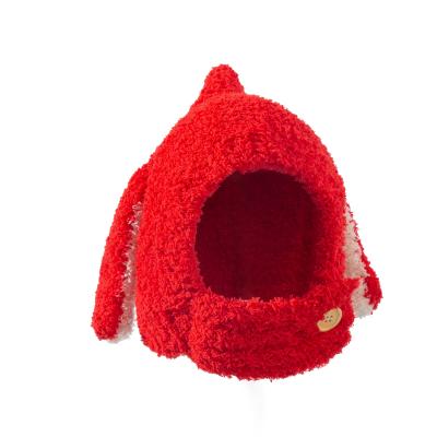 China Beanie Kids Cap 0-3Years New European Winter Baby Character ZG Velvet Earflaps Warm Button Half Hat Solid Color Children for sale