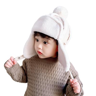 China Winter COMMON Baby Ushanka Fleece Lined Thickened Children's Suede Fluffy Hearing Ball Hats Kids Warm Cold Protection Boy Hat for sale