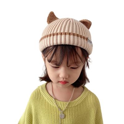 China Wholesale JOINT Cute Small Hat Baby Horn Windproof Hat Children's Winter Earflaps Knitted Hat In Stock for sale